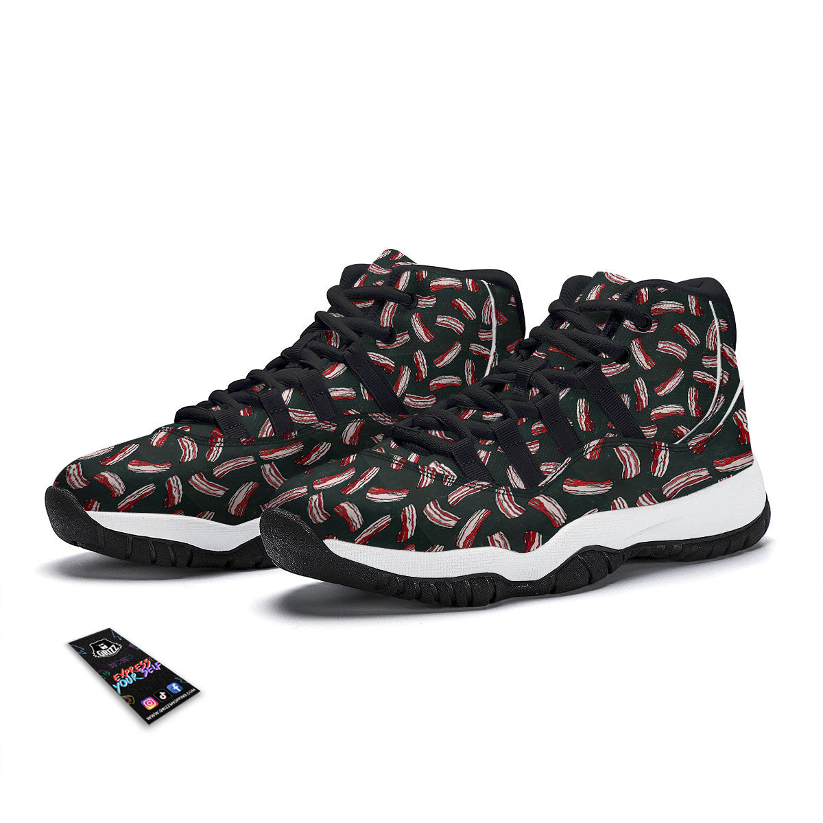 Bacon Black Print Pattern Black Bball Shoes-grizzshop