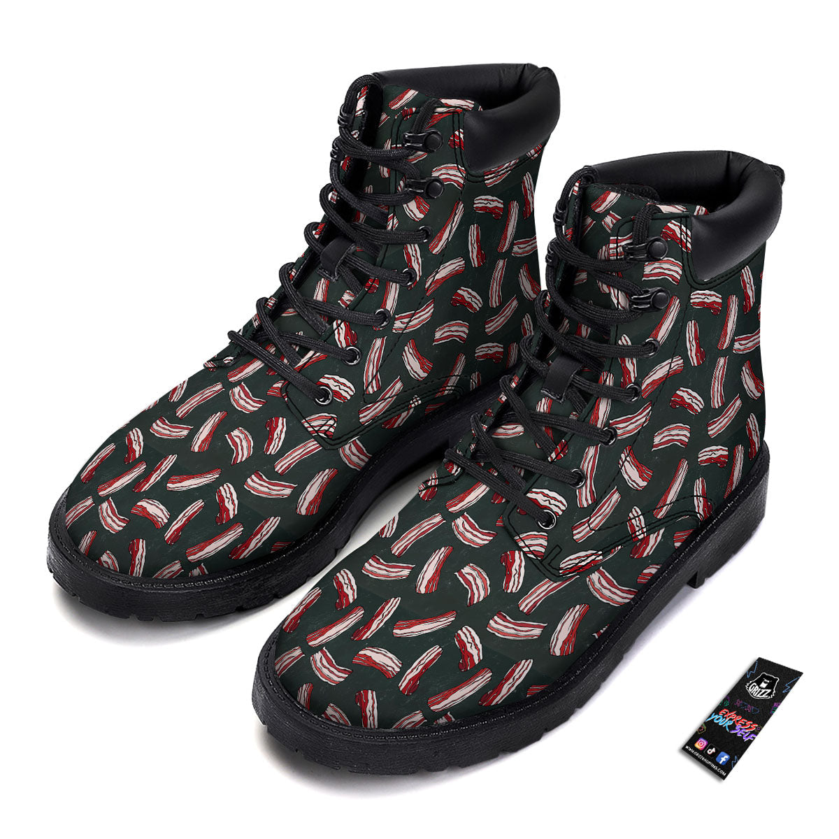 Bacon Black Print Pattern Boots-grizzshop