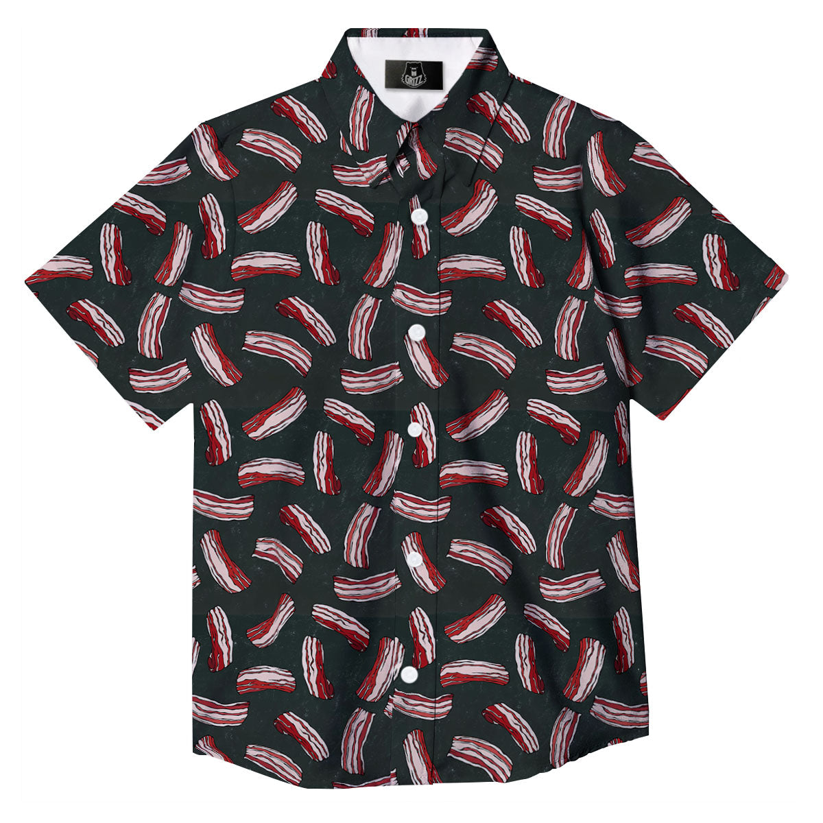 Bacon Black Print Pattern Button Up Shirt-grizzshop