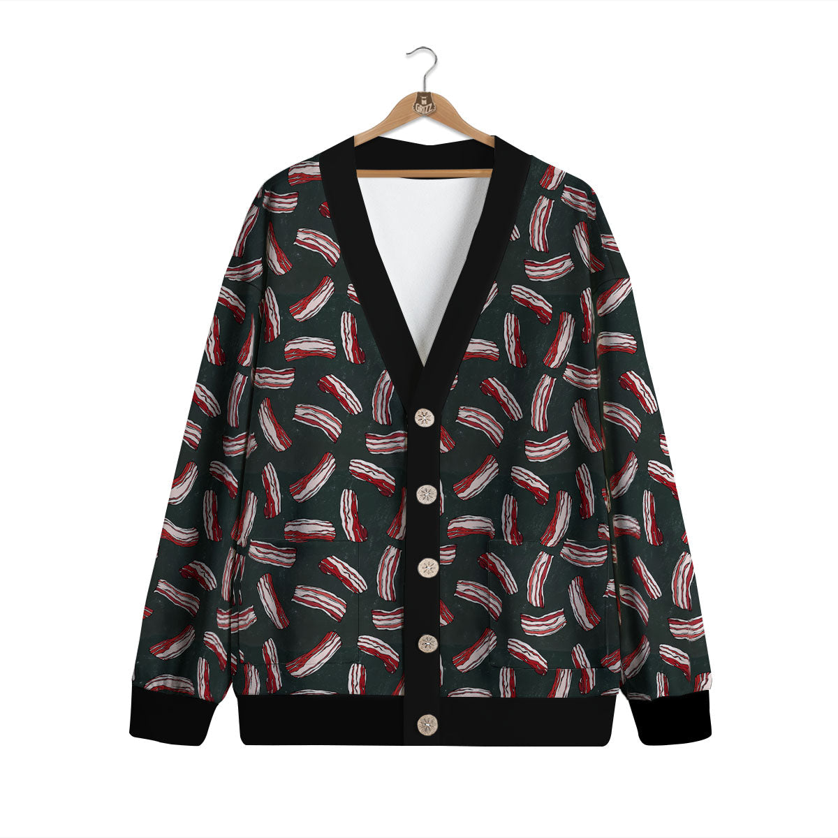 Bacon Black Print Pattern Cardigan-grizzshop