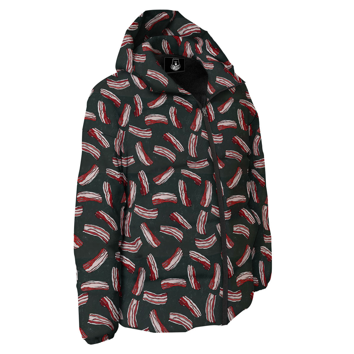 Bacon Black Print Pattern Down Jacket-grizzshop