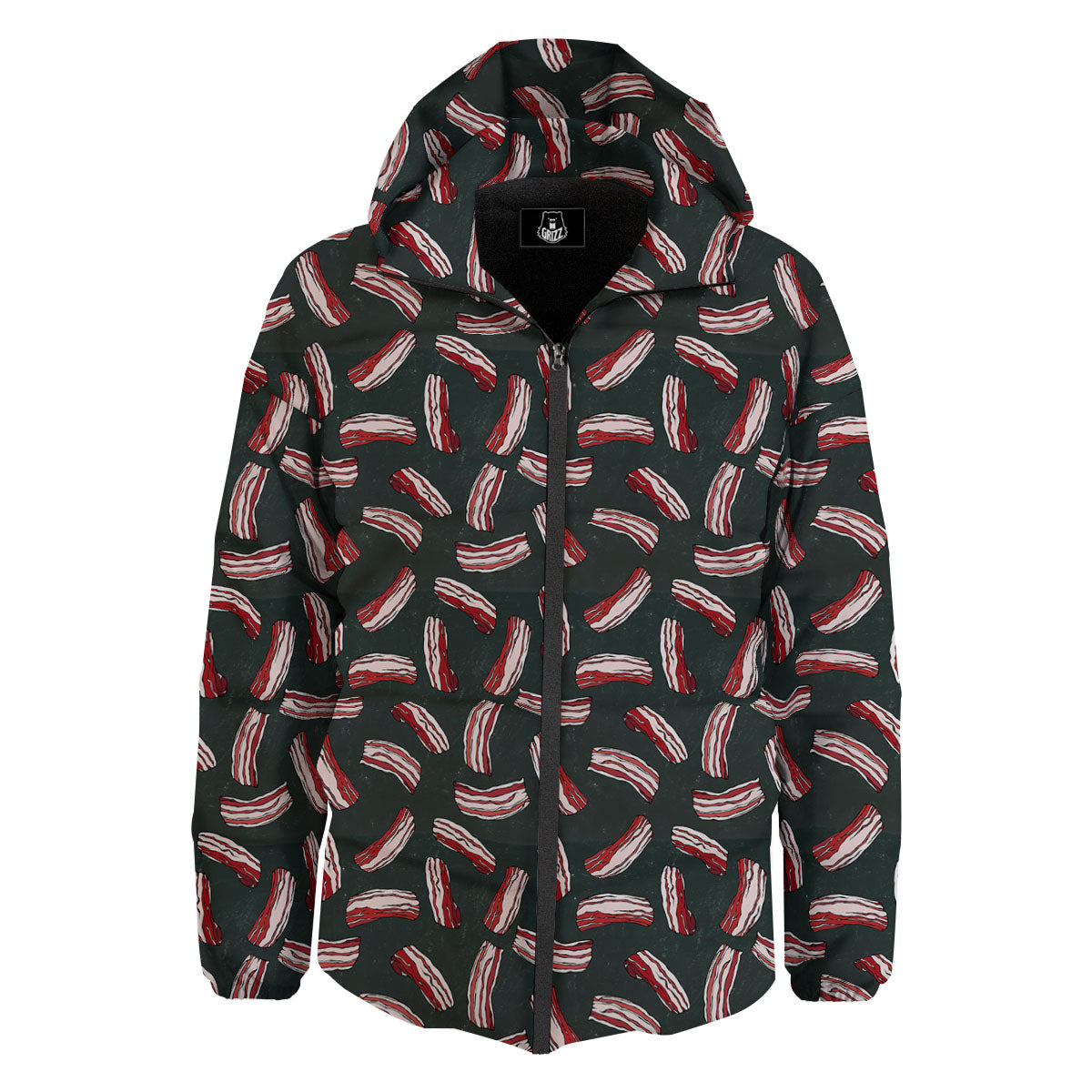 Bacon Black Print Pattern Down Jacket-grizzshop