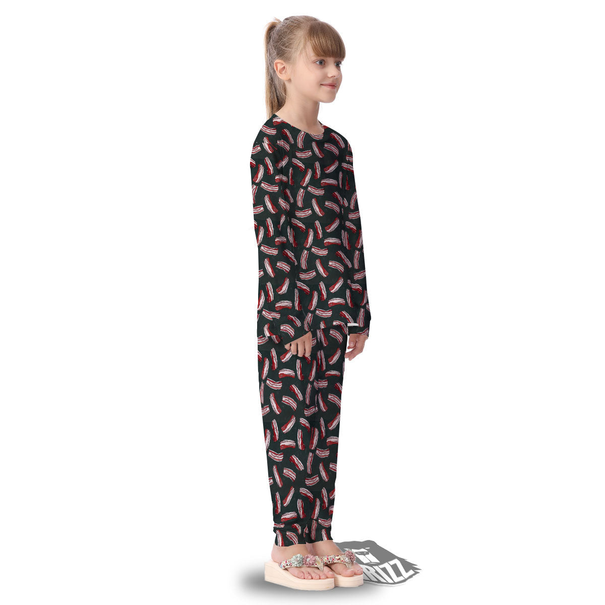 Bacon Black Print Pattern Kid's Pajamas-grizzshop