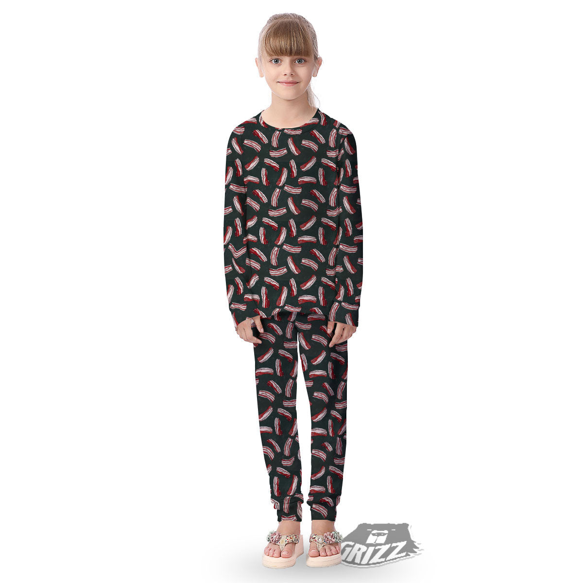 Bacon Black Print Pattern Kid's Pajamas-grizzshop