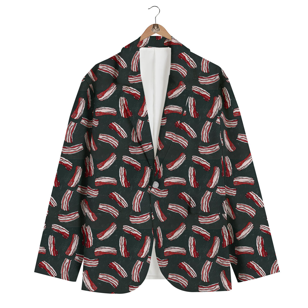 Bacon Black Print Pattern Men's Blazer-grizzshop