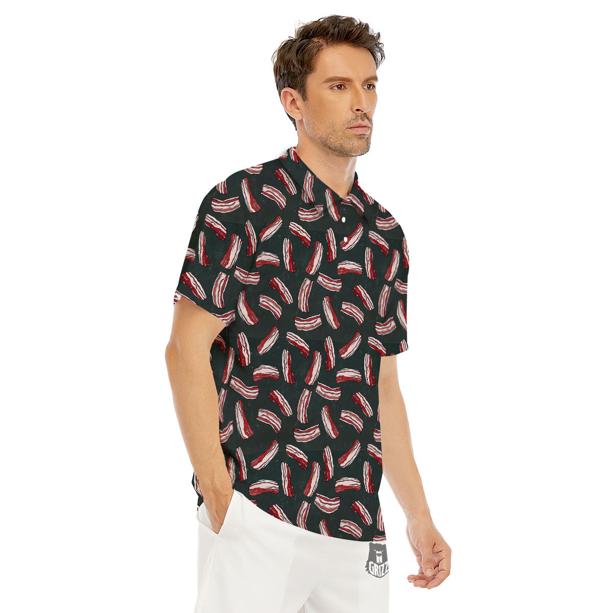 Bacon Black Print Pattern Men's Golf Shirts-grizzshop