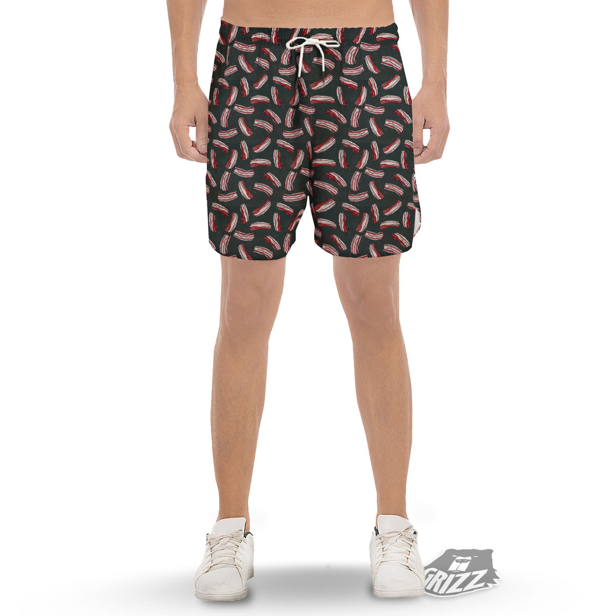 Bacon Black Print Pattern Men's Gym Shorts-grizzshop
