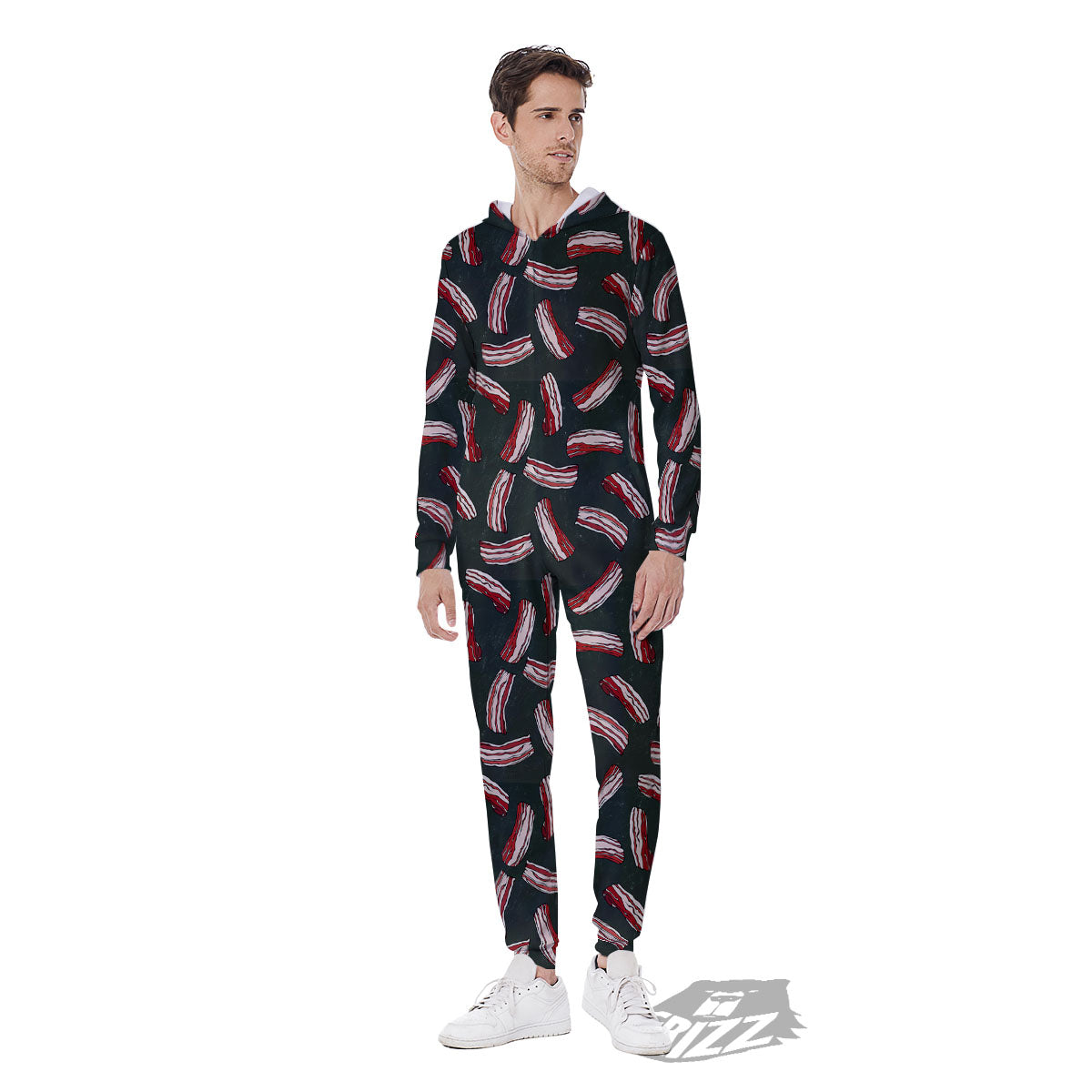 Bacon Black Print Pattern Men's Jumpsuit-grizzshop