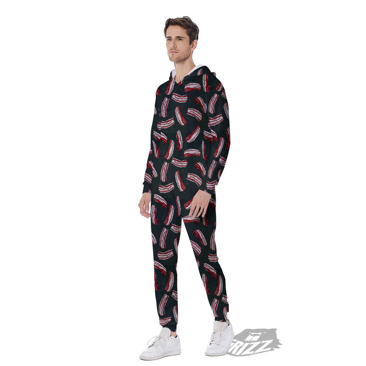 Bacon Black Print Pattern Men's Jumpsuit-grizzshop