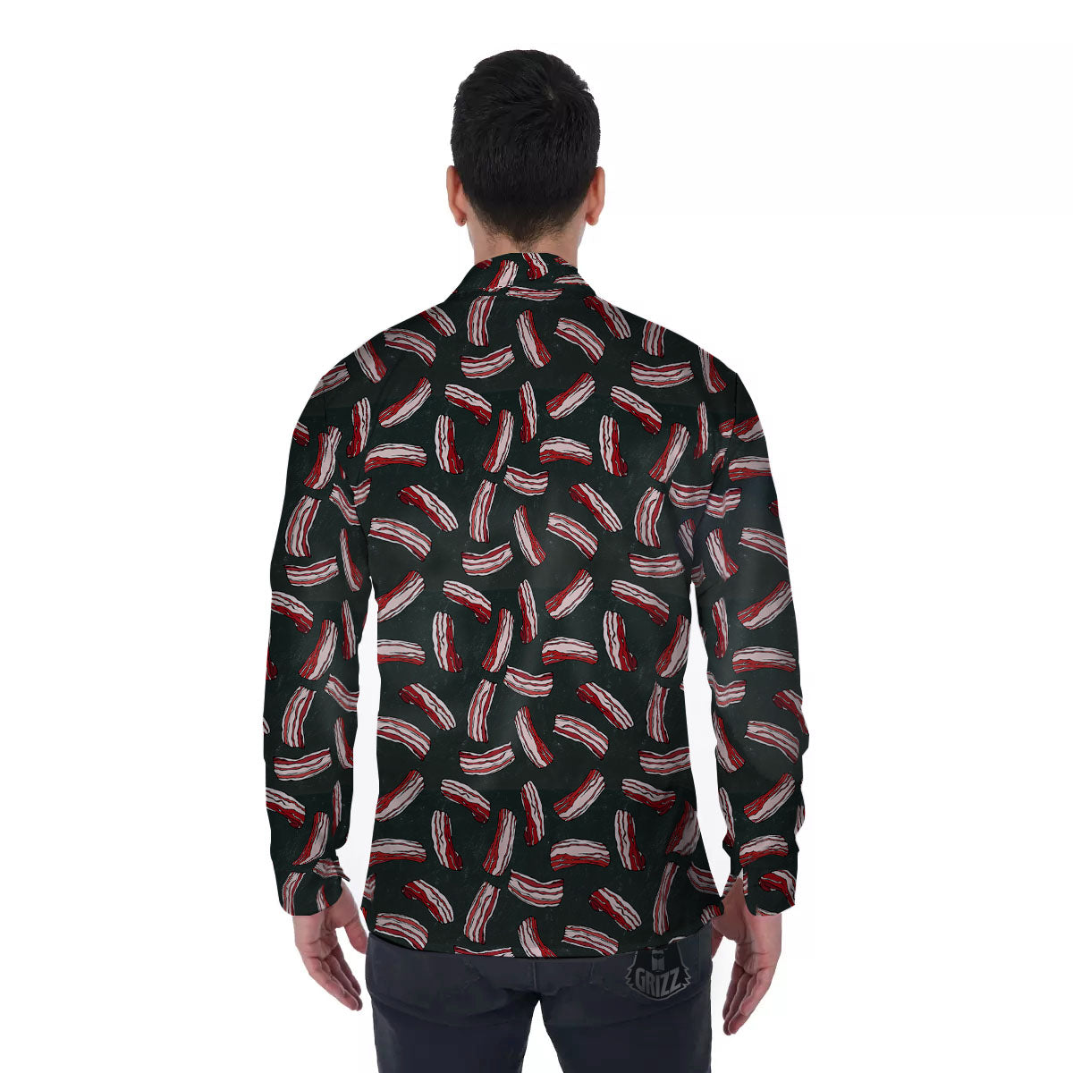 Bacon Black Print Pattern Men's Long Sleeve Shirts-grizzshop