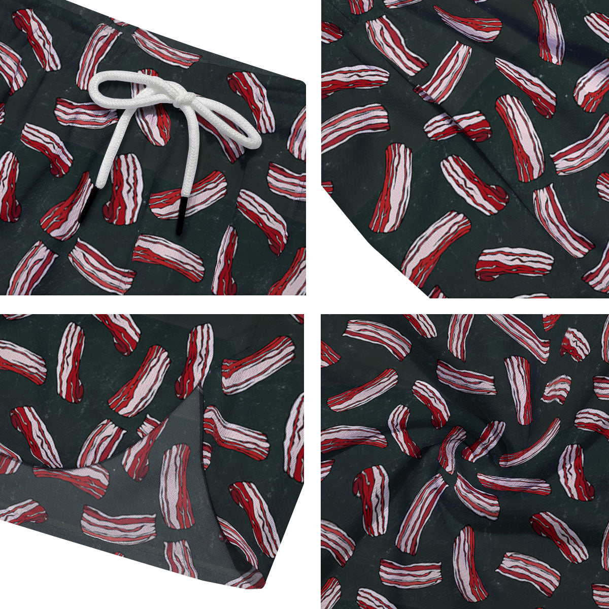Bacon Black Print Pattern Men's Running Shorts-grizzshop