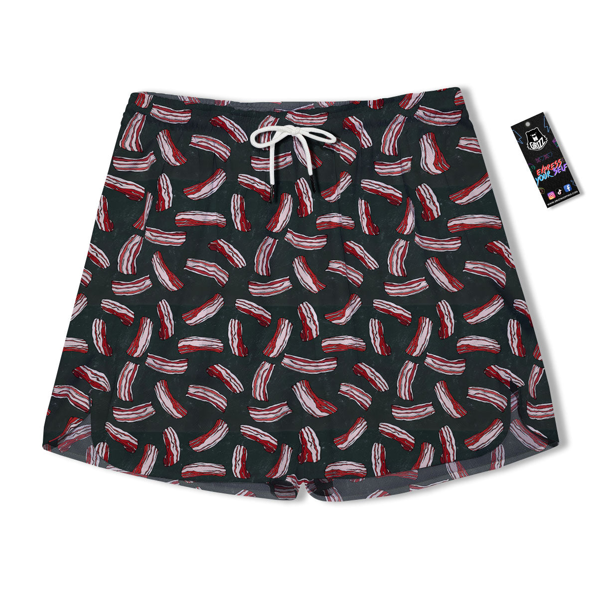 Bacon Black Print Pattern Men's Running Shorts-grizzshop
