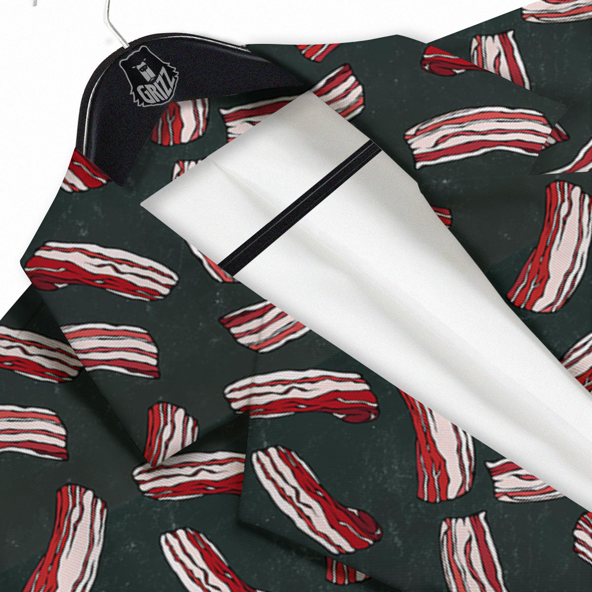 Bacon Black Print Pattern Men's Sport Coat-grizzshop
