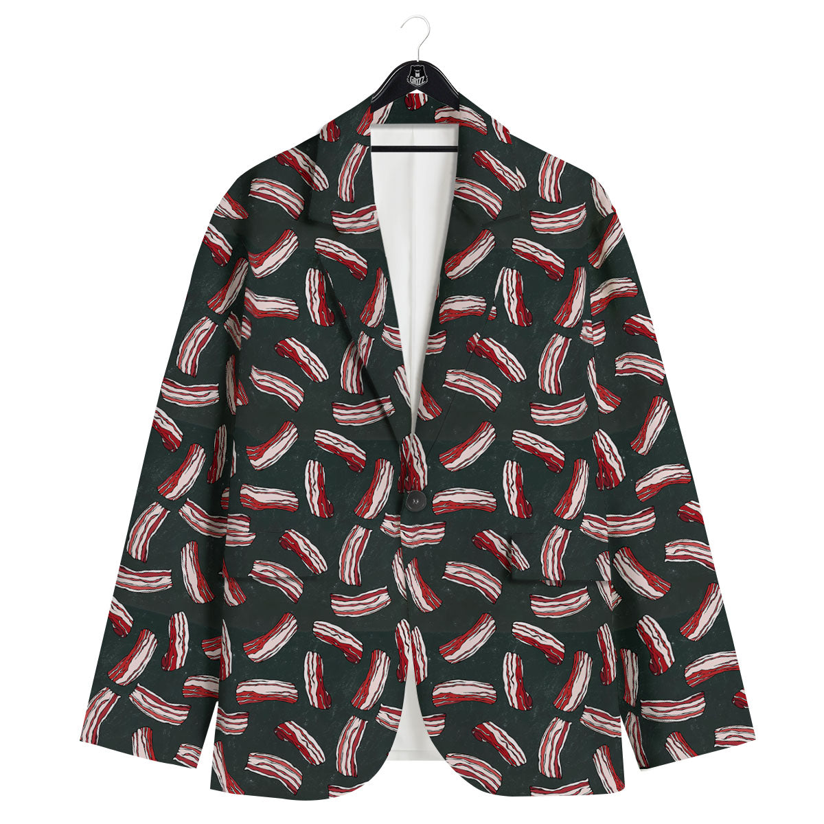 Bacon Black Print Pattern Men's Sport Coat-grizzshop