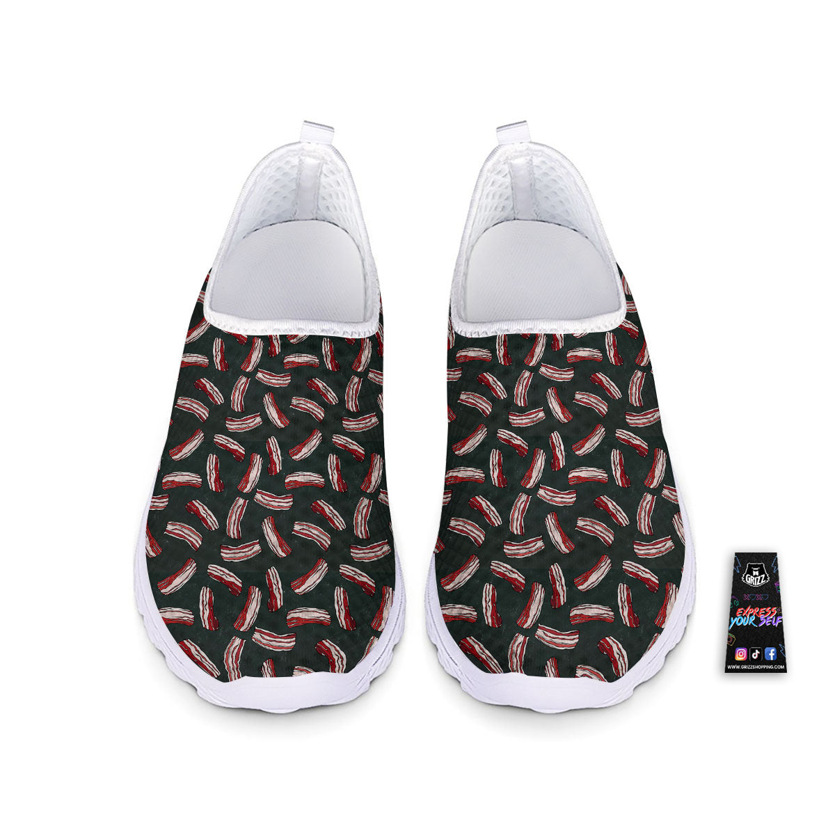 Bacon Black Print Pattern Nurse Shoes-grizzshop