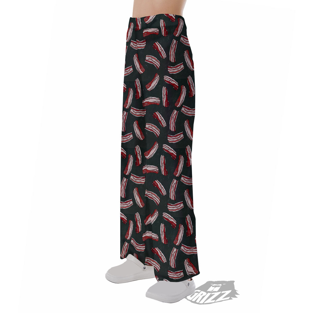Bacon Black Print Pattern Pajama Pants-grizzshop
