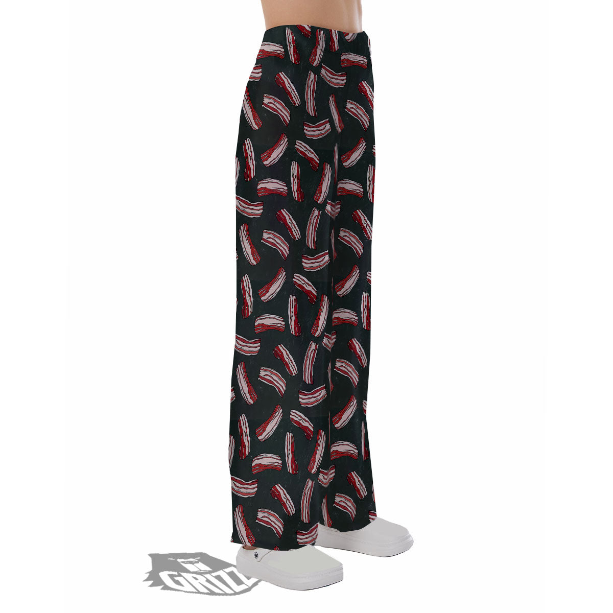 Bacon Black Print Pattern Pajama Pants-grizzshop