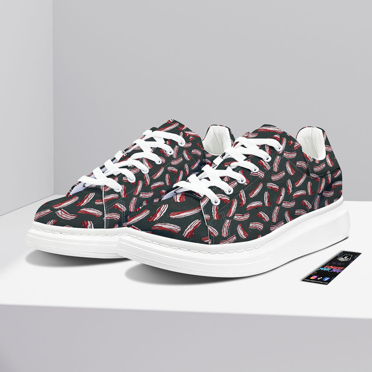 Bacon Black Print Pattern Platform Shoes-grizzshop