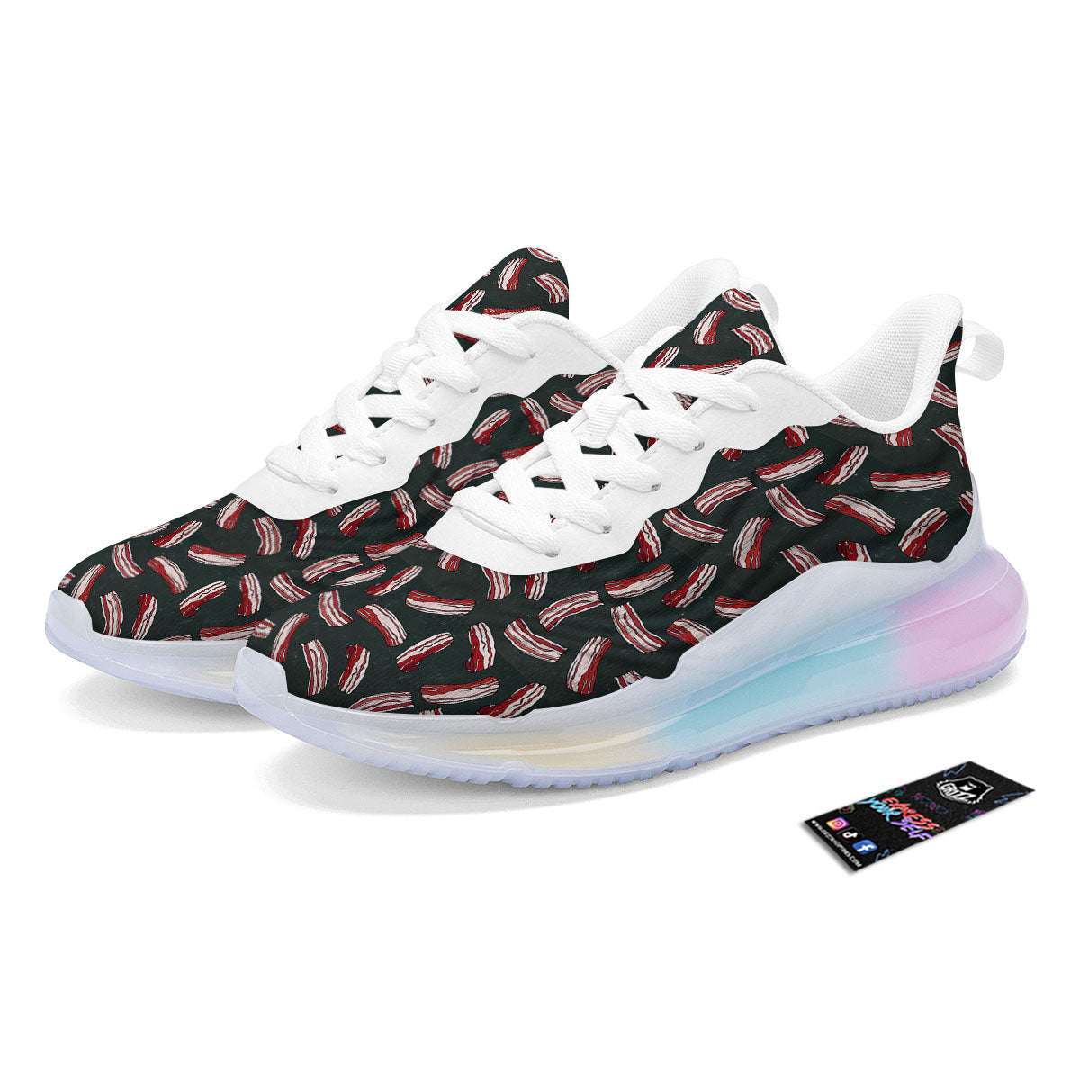 Bacon Black Print Pattern Running Sneakers-grizzshop