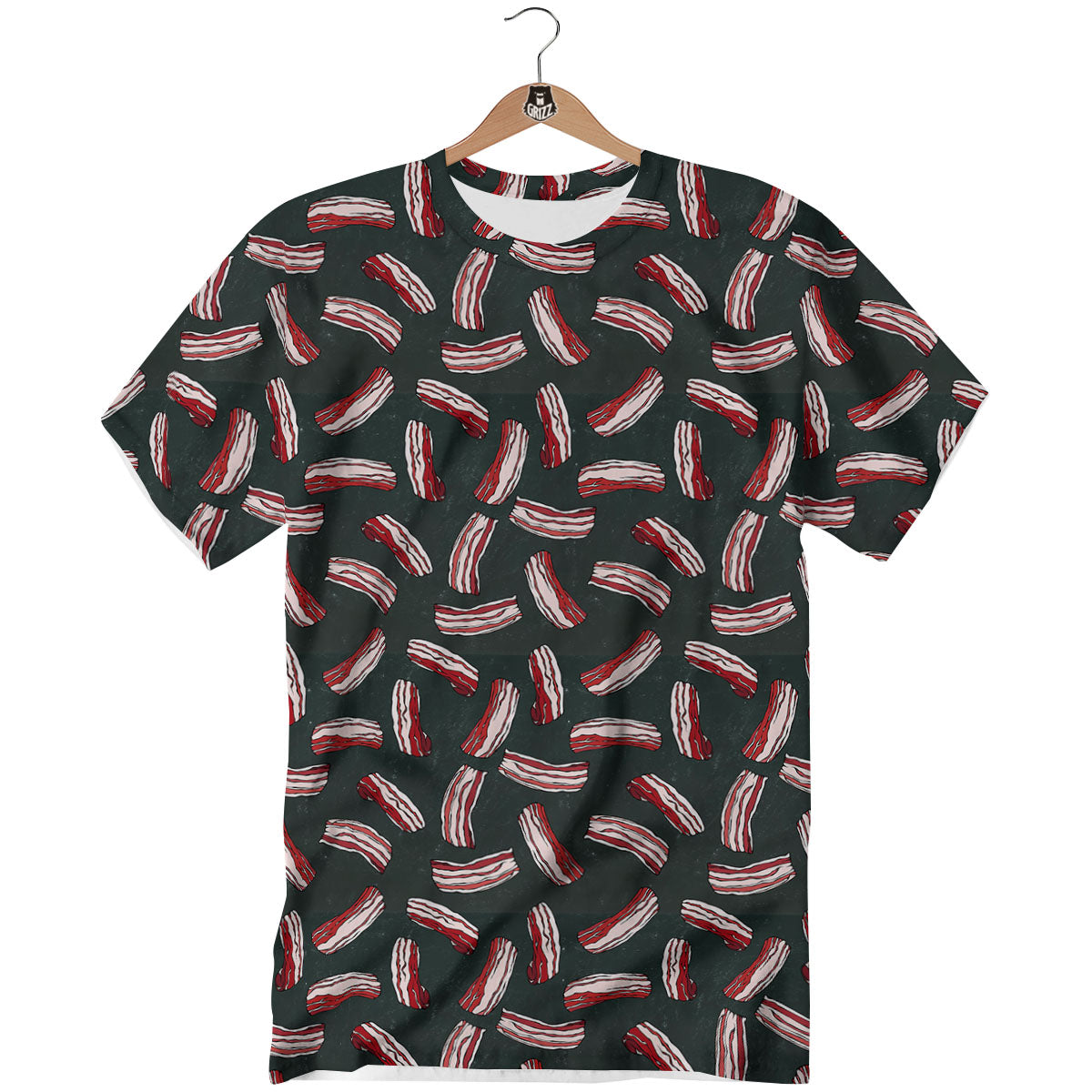 Bacon Black Print Pattern T-Shirt-grizzshop