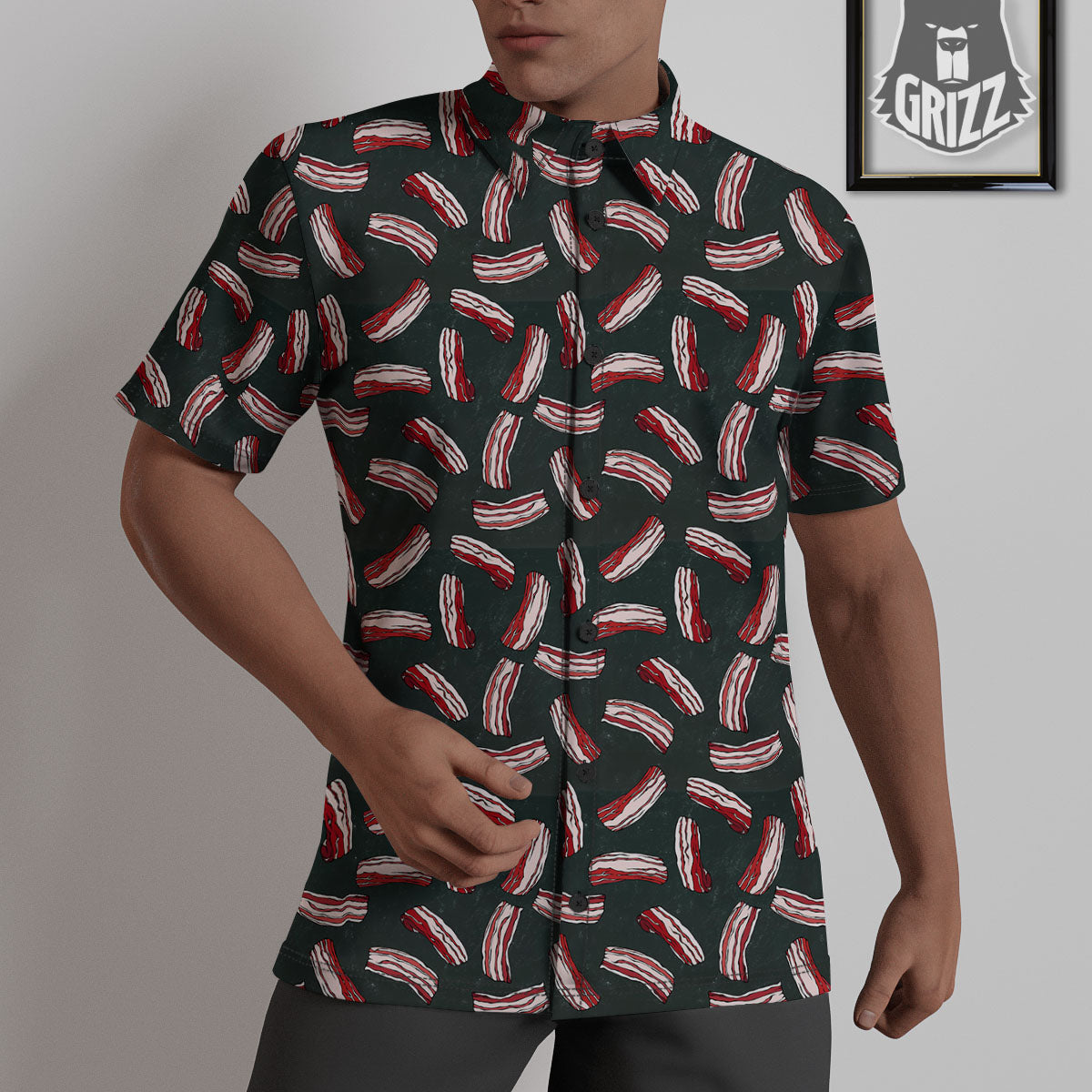 Bacon Black Print Pattern Untucked Shirts-grizzshop