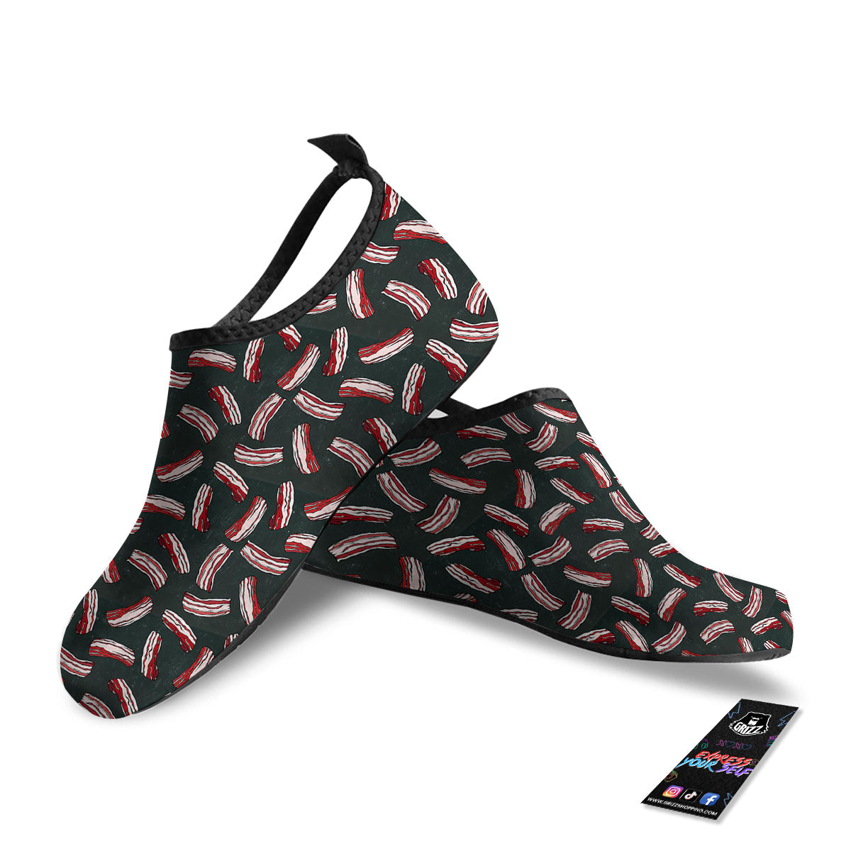 Bacon Black Print Pattern Water Shoes-grizzshop