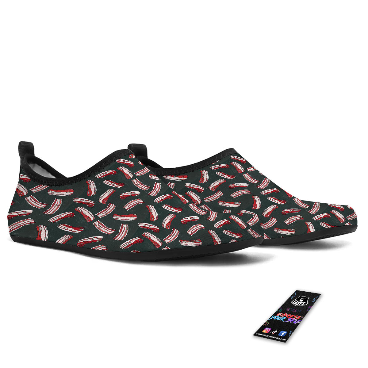 Bacon Black Print Pattern Water Shoes-grizzshop