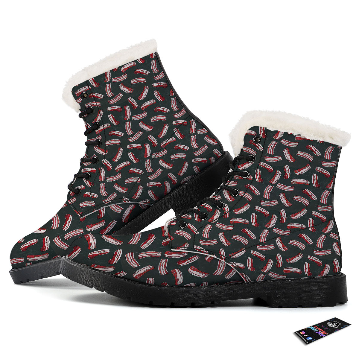 Bacon Black Print Pattern Winter Boots-grizzshop