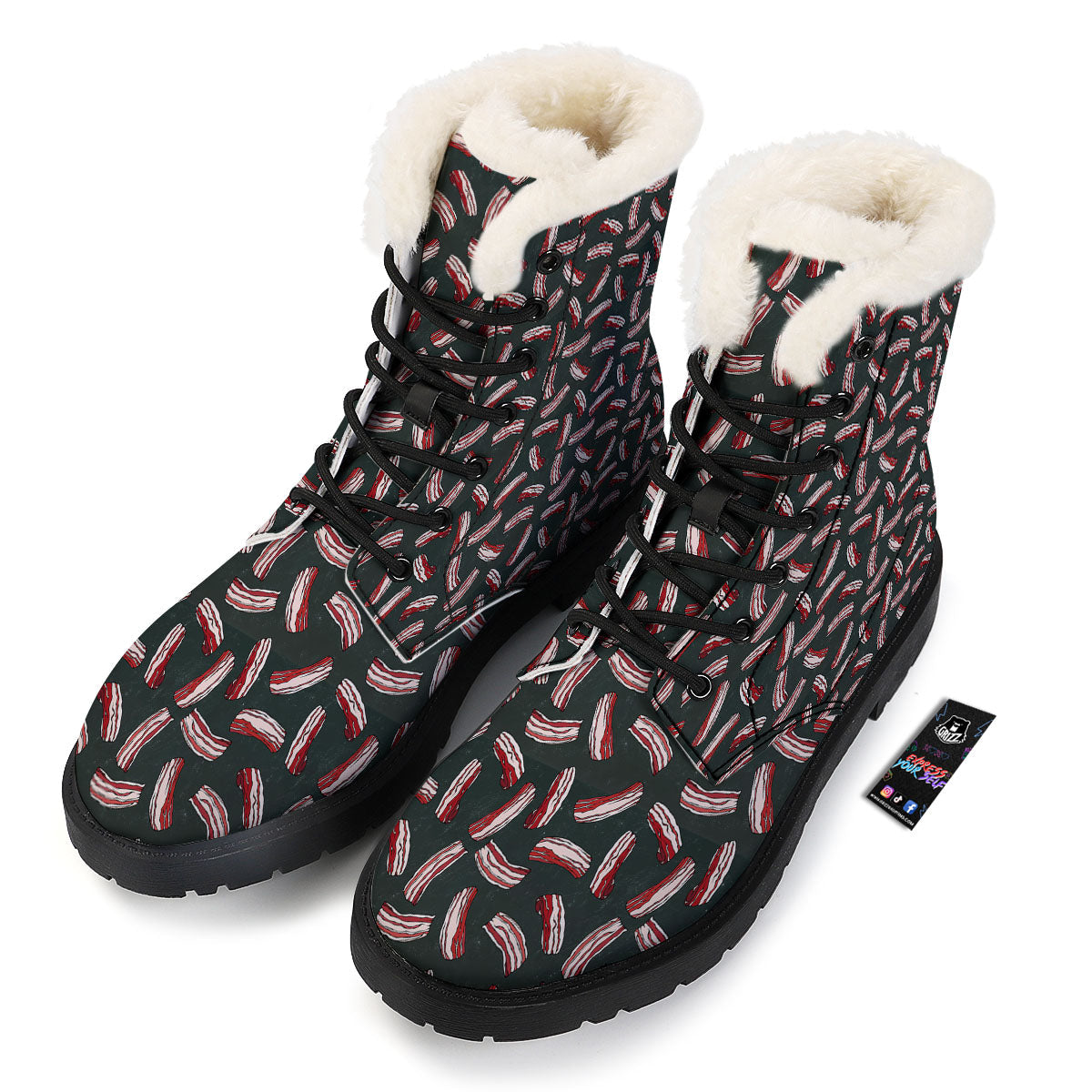 Bacon Black Print Pattern Winter Boots-grizzshop