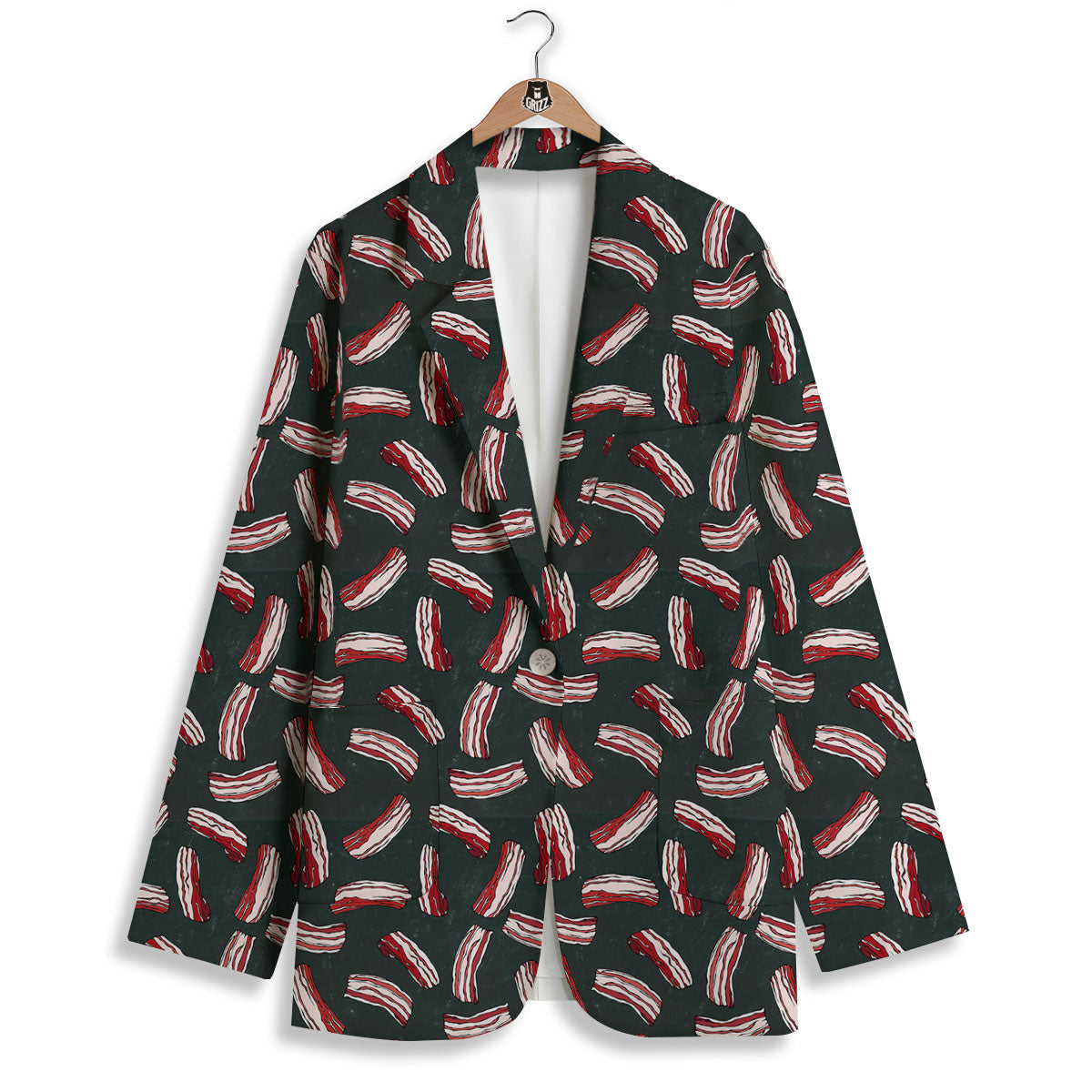 Bacon Black Print Pattern Women's Blazer-grizzshop