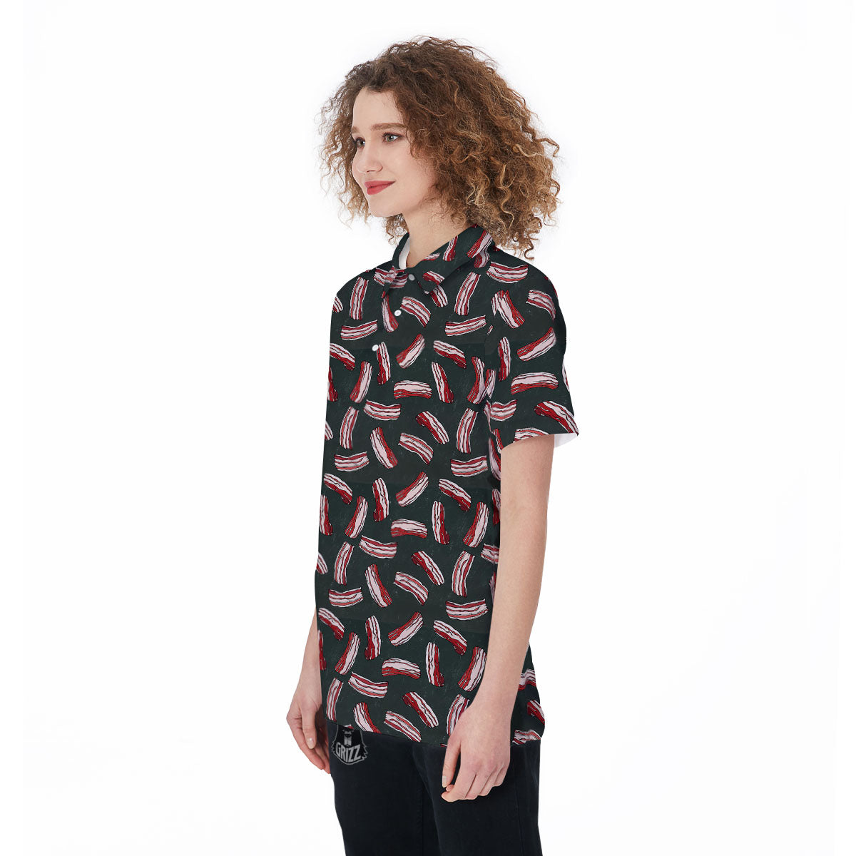 Bacon Black Print Pattern Women's Golf Shirts-grizzshop