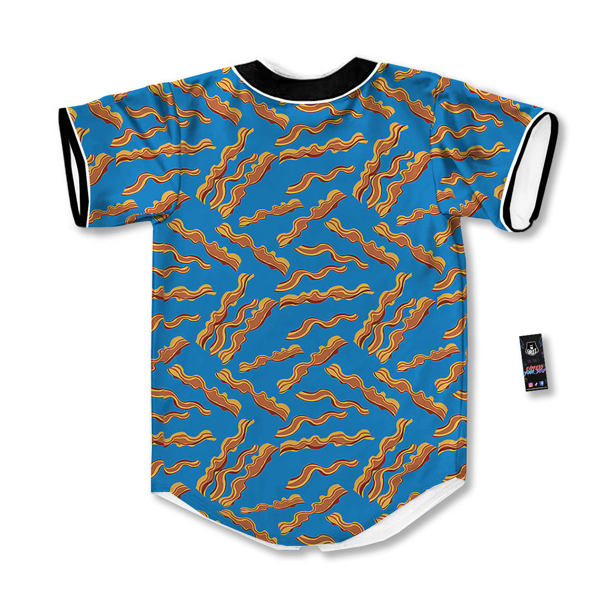 Bacon Blue Crispy Print Pattern Baseball Jersey-grizzshop