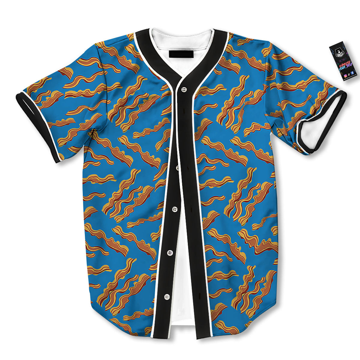 Bacon Blue Crispy Print Pattern Baseball Jersey-grizzshop
