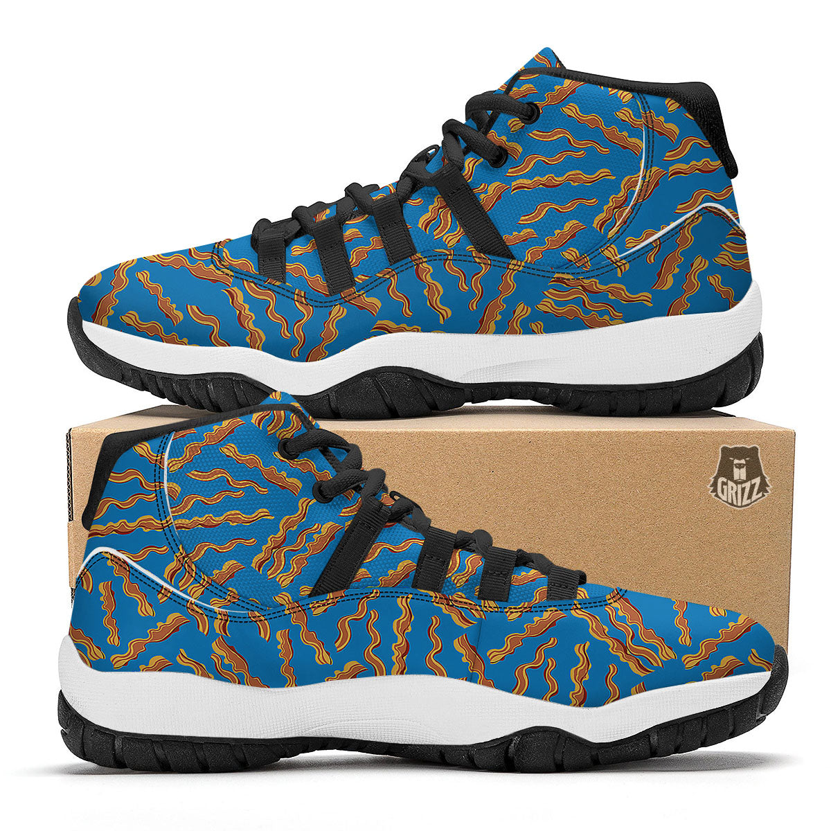 Bacon Blue Crispy Print Pattern Black Bball Shoes-grizzshop