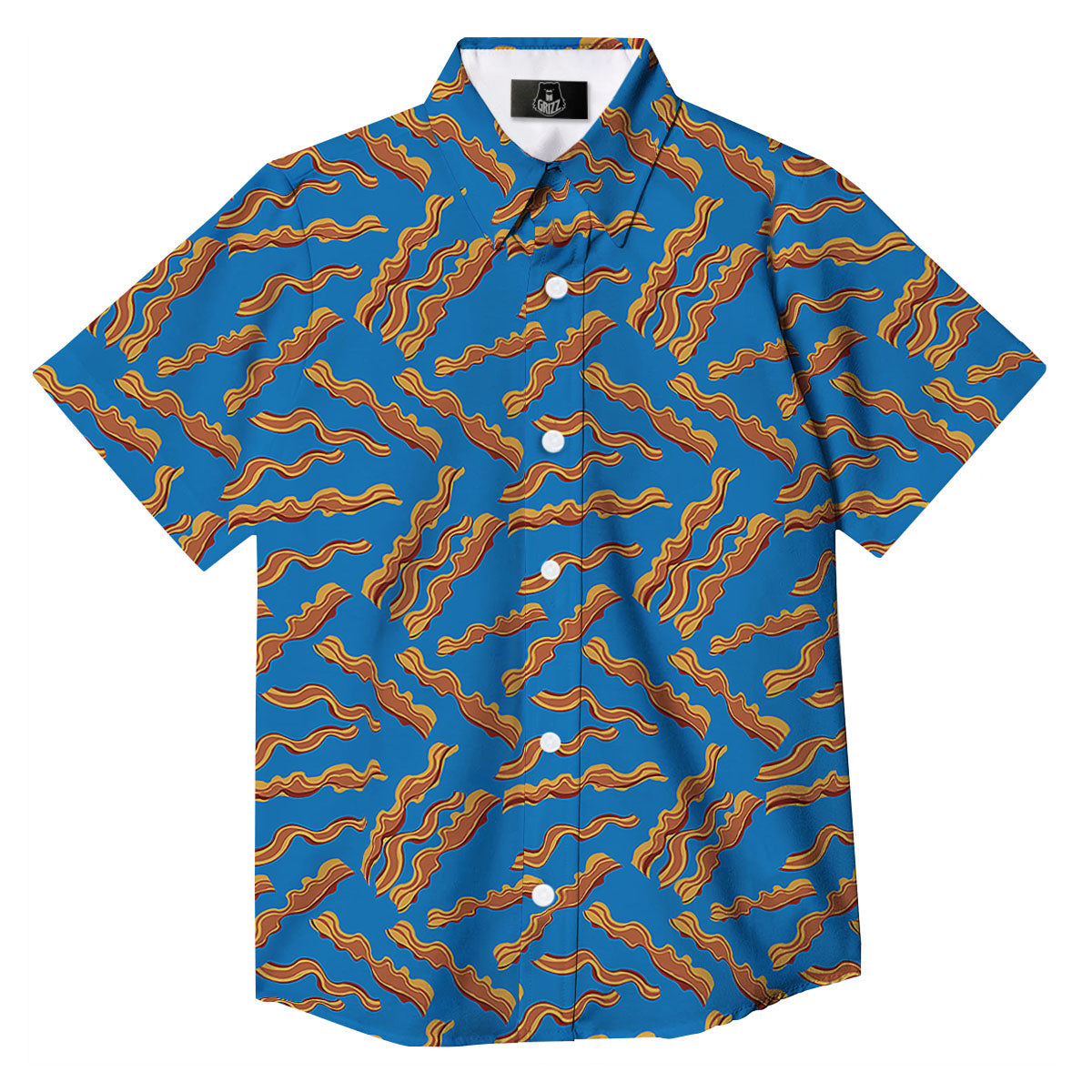 Bacon Blue Crispy Print Pattern Button Up Shirt-grizzshop
