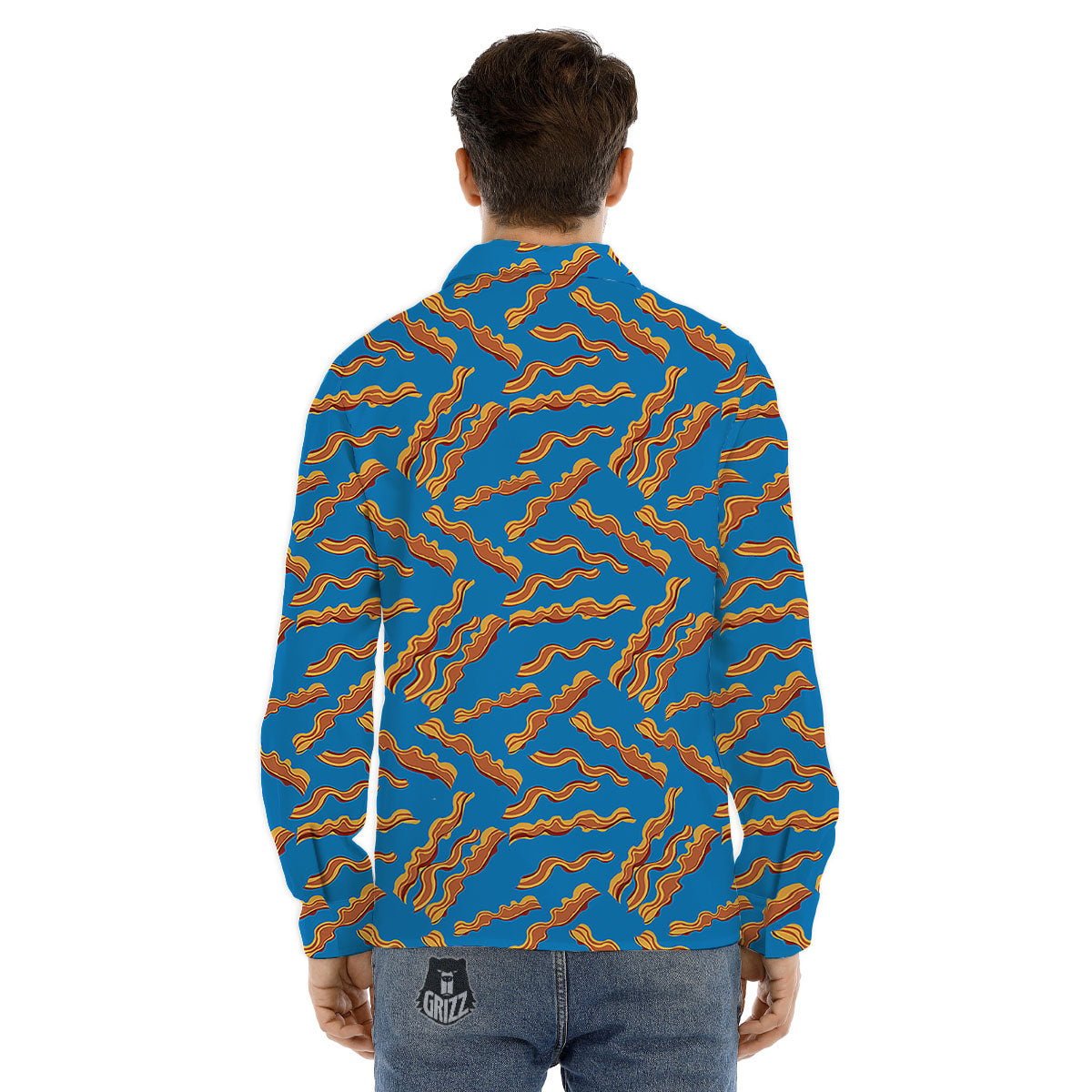 Bacon Blue Crispy Print Pattern Men's Dress Shirts-grizzshop