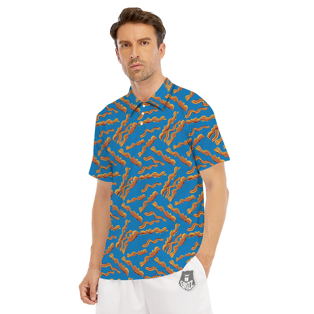 Bacon Blue Crispy Print Pattern Men's Golf Shirts-grizzshop