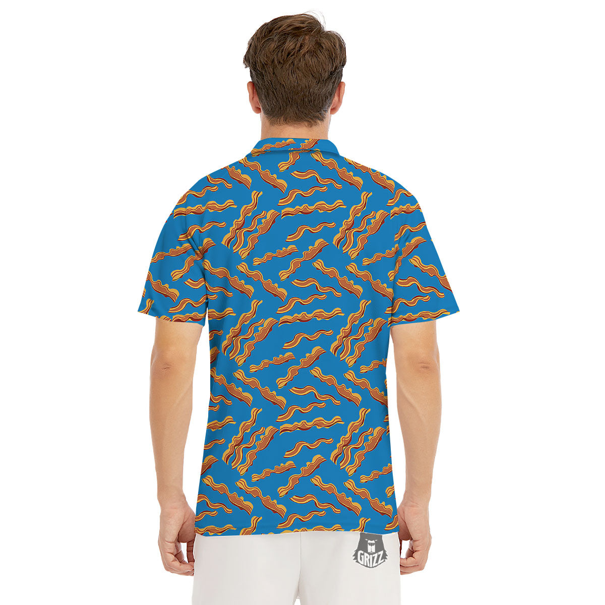 Bacon Blue Crispy Print Pattern Men's Golf Shirts-grizzshop