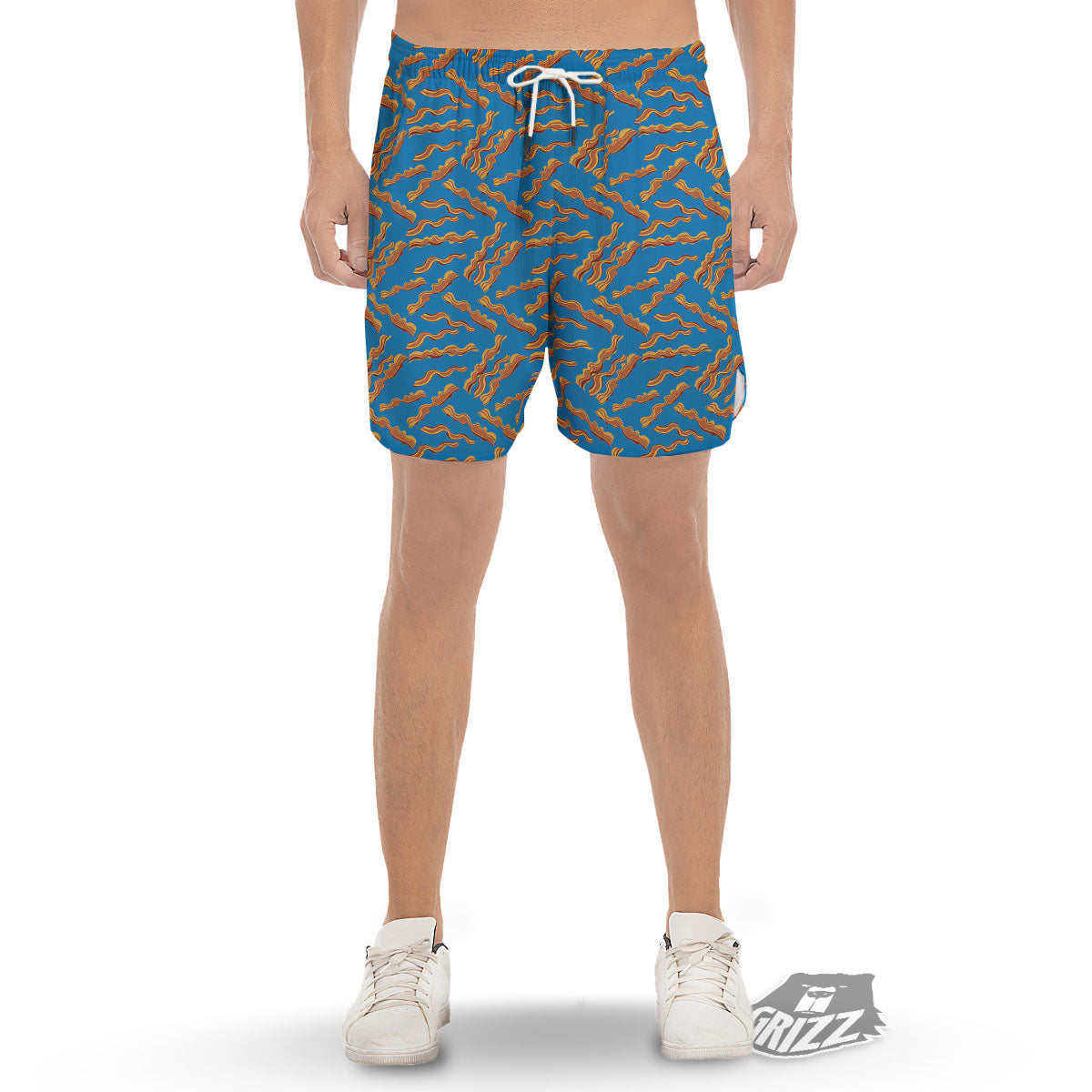Bacon Blue Crispy Print Pattern Men's Gym Shorts-grizzshop