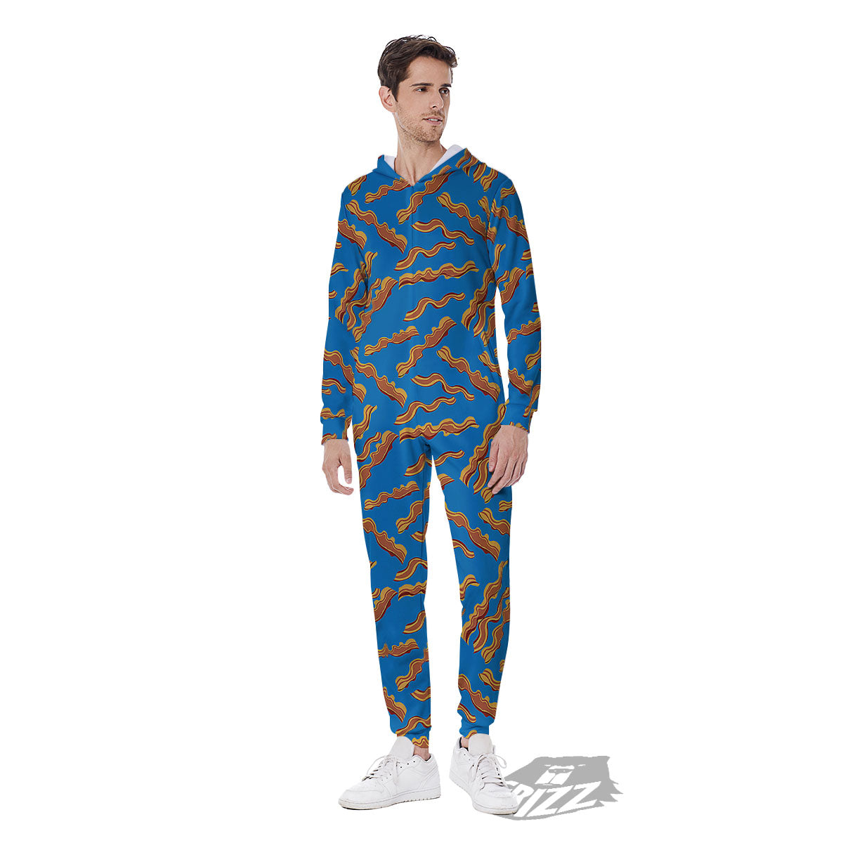 Bacon Blue Crispy Print Pattern Men's Jumpsuit-grizzshop