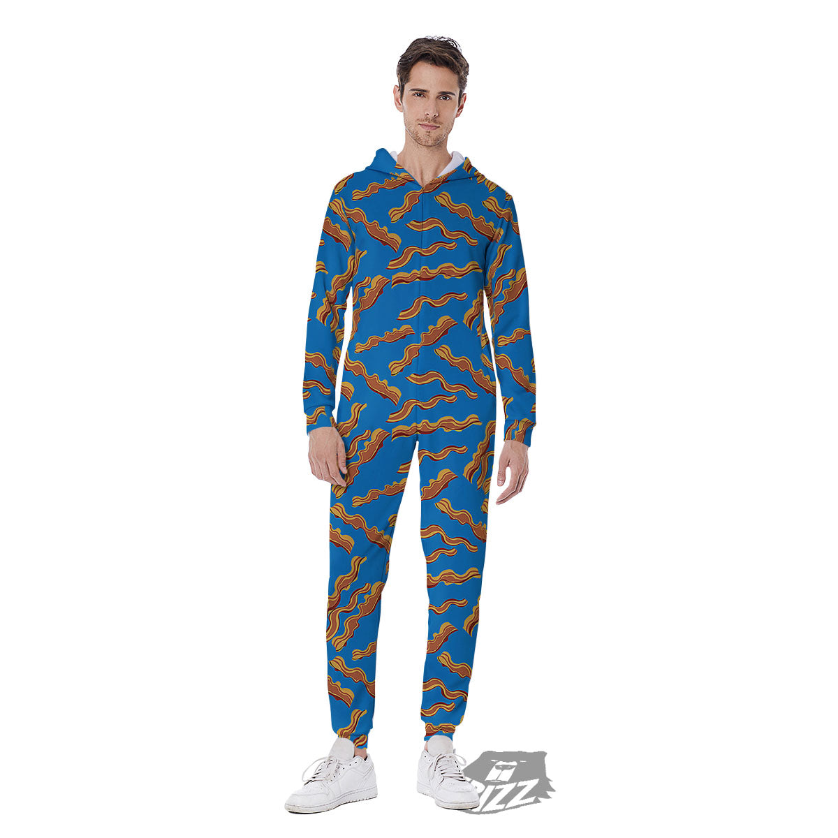 Bacon Blue Crispy Print Pattern Men's Jumpsuit-grizzshop