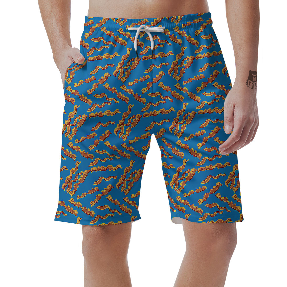 Bacon Blue Crispy Print Pattern Men's Shorts-grizzshop