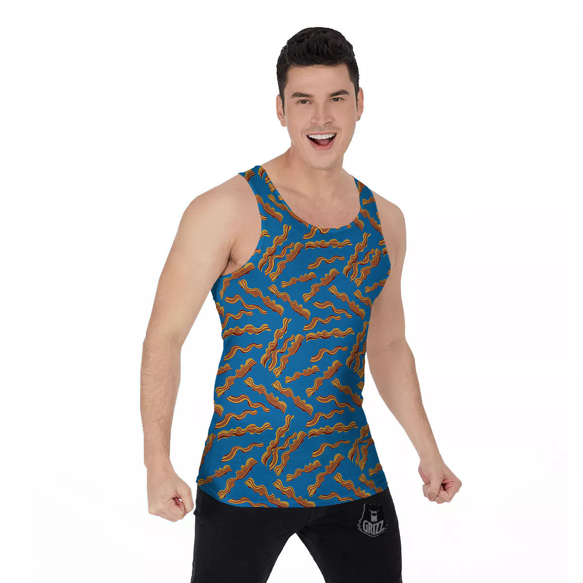 Bacon Blue Crispy Print Pattern Men's Tank Top-grizzshop