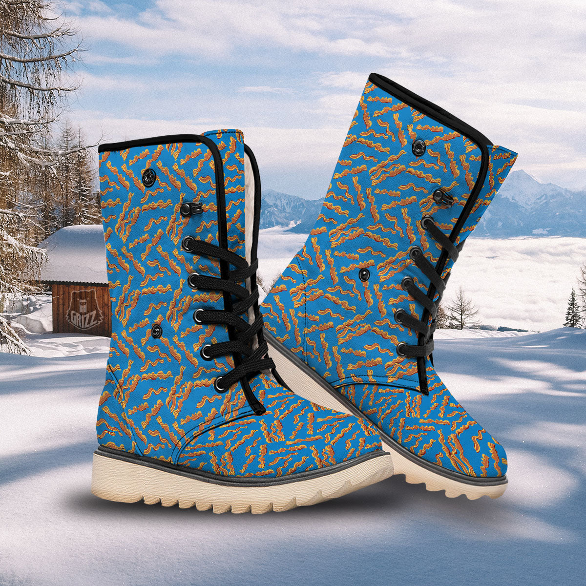 Bacon Blue Crispy Print Pattern Snow Boots-grizzshop