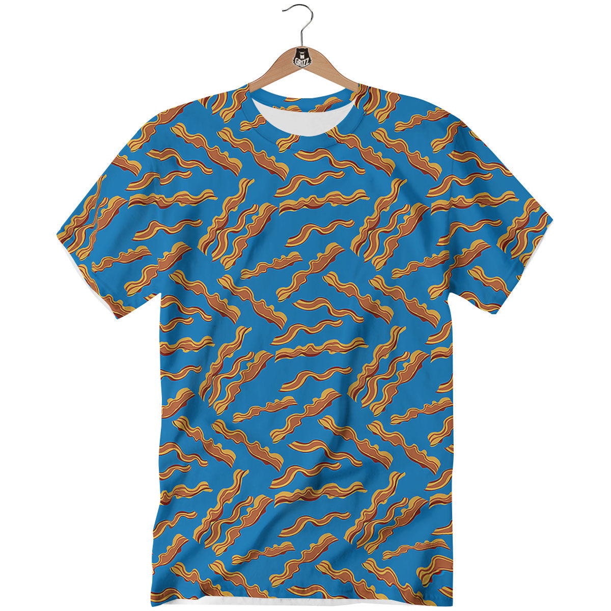Bacon Blue Crispy Print Pattern T-Shirt-grizzshop