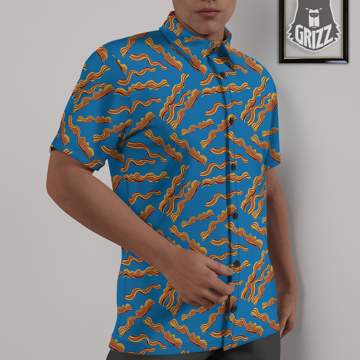 Bacon Blue Crispy Print Pattern Untucked Shirts-grizzshop