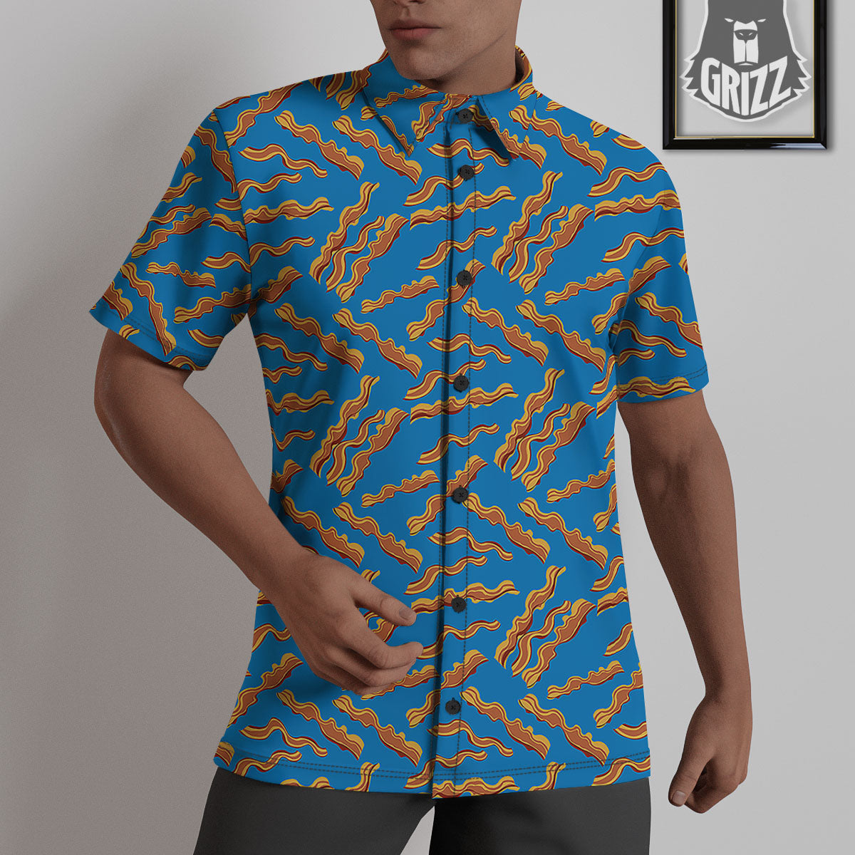 Bacon Blue Crispy Print Pattern Untucked Shirts-grizzshop