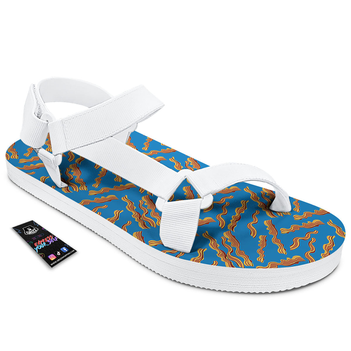 Bacon Blue Crispy Print Pattern White Open Toe Sandals-grizzshop
