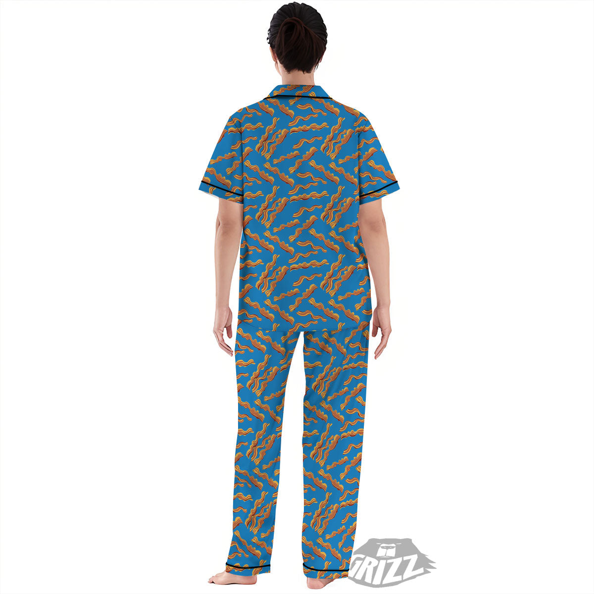Bacon Blue Crispy Print Pattern Women's Pajamas Set-grizzshop