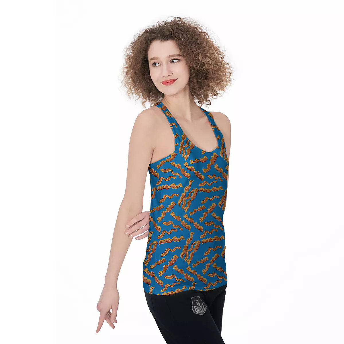 Bacon Blue Crispy Print Pattern Women's Racerback Tank Top-grizzshop
